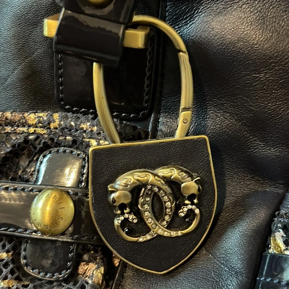 Sharif 1827 navy blue with gold snake skin leather handbag